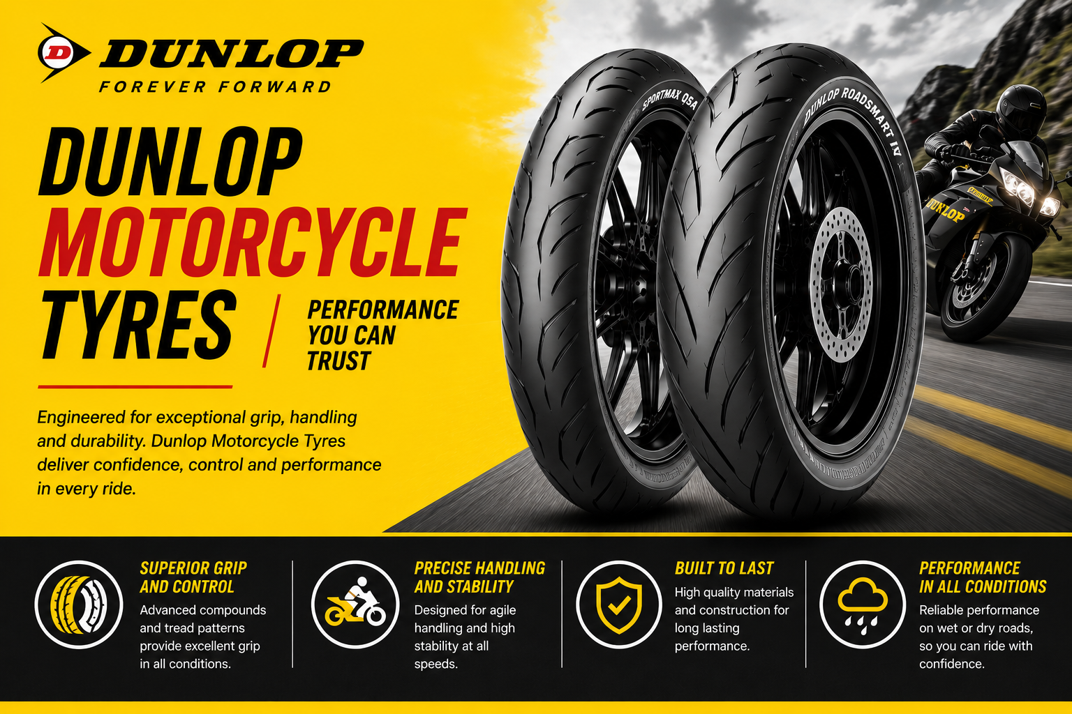 100/90R19 57V Dunlop Trailmax Meridian Summer Motorcycle Tyre