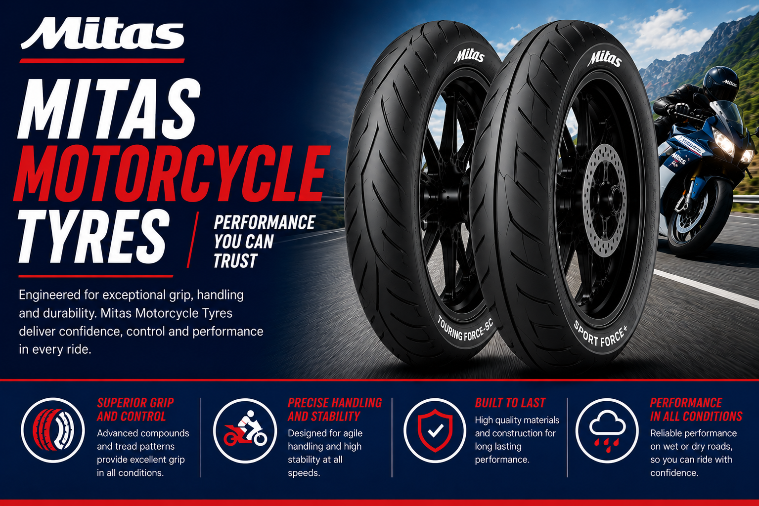 150/70R14 66S Mitas TOURING FORCE-SC 2 Summer Motorcycle Tyre
